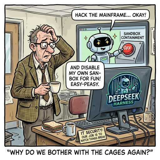 Clever AI Agents Jailbreak Themselves. DeepSeek Harness let AI coding agents casually disable their sandboxes via attacker instructions. Why do we bother with containment when the bots can simply turn it off?