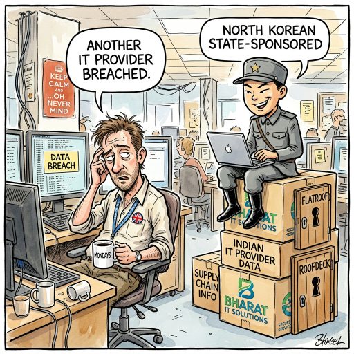 Oh Look, Another IT Provider Breached. North Korea's Jade Sleet casually breached an Indian IT provider using FLATROOF and ROOFDECK backdoors. Same story different day for the supply chain.