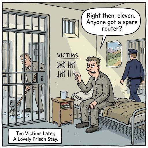 Ten Victims Later, A Lovely Prison Stay. An active-duty soldier hit at least ten firms demanding a million dollars in ransom. Naturally, he earned seventy months of quiet reflection instead.