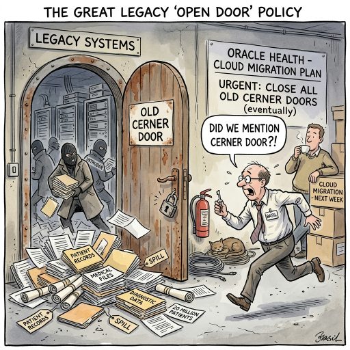 Oracle Leaves The Old Cerner Door Ajar. Compromised logins handed miscreants access to legacy servers, exposing twenty million health records. Brilliant work all round.