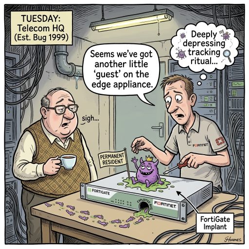 Yet Another Fortinet Bug in the Wild. A telecommunications firm suffered a stealthy FortiGate implant courtesy of an exploited bug. Because what would an IT week be without Fortinet breaking something vital?